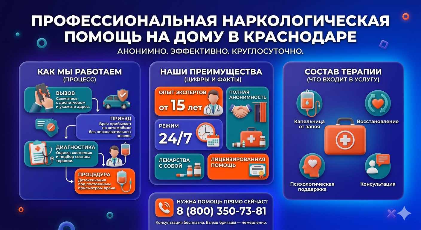 Инфографика о принципах лечения алкоголизма на дому в Залесово: этапы вызова нарколога, преимущества анонимной детоксикации и состав медицинской помощи.